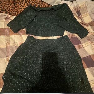 Chic Dark Green Women's Skirt Set